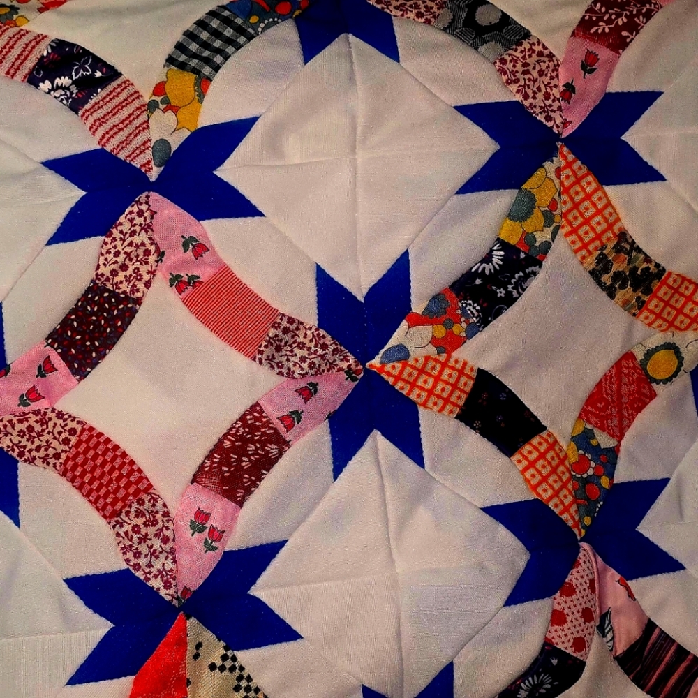 Colorful Patchwork Quilt Top Only with Blue Accents